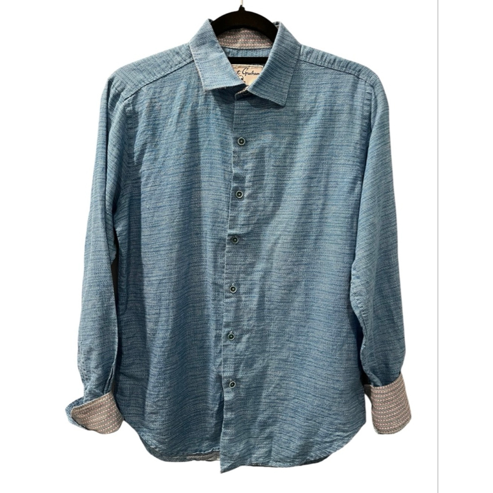 Robert Graham Flip Cuff Linen Blend Long Sleeve Button Down Shirt Size Small